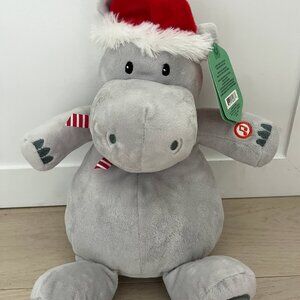 Hallmark Plush Stuffed Hippopotamus with Sound, Christmas Themed Stuffed